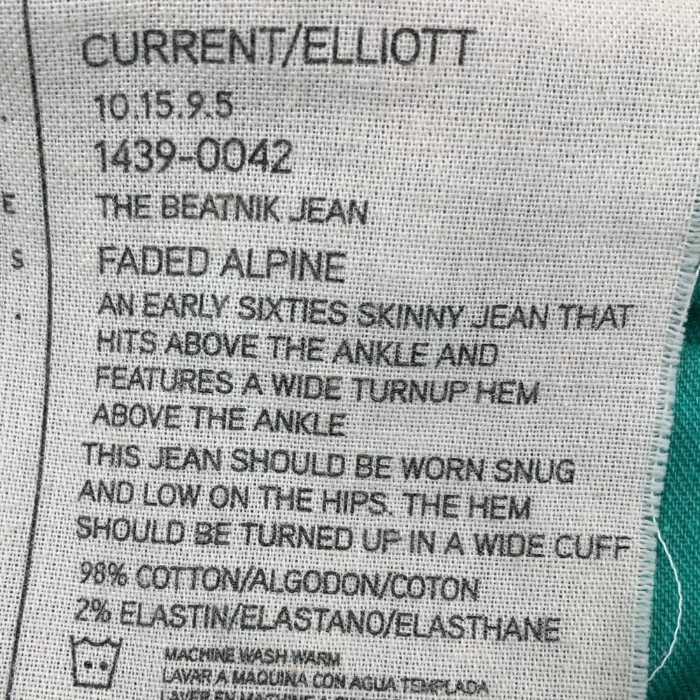 Current/Elliott The Beatnik Faded Kelly Green/Alpine Cropped Jeans Women's SZ 26 - Picture 9 of 10